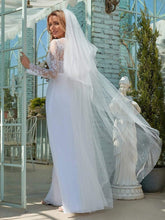 Load image into Gallery viewer, Color=White | Minimalist V-Neck Chiffon Wedding Dress With Long Sleeves-White 3