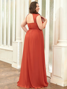 Color=Burnt orange | Sleeveless Floor Length V Neck Wholesale Bridesmaid dresses-Burnt orange 4