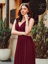 Load image into Gallery viewer, Color=Burgundy | Double V-Neck Elegant Maxi Long Wholesale Evening Dresses-Burgundy 5