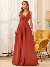 Load image into Gallery viewer, COLOR=Burnt orange | Sleeveless V-Neck Semi-Formal Chiffon Maxi Dress-Burnt orange 1