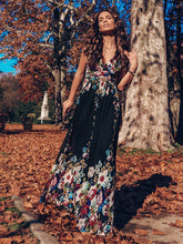 Load image into Gallery viewer, COLOR=Black and printed | Sleeveless V-Neck Semi-Formal Chiffon Maxi Dress-Black And Printed 6