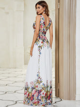 Load image into Gallery viewer, Color=Cream & Printed | Double V-Neck Elegant Maxi Long Wholesale Evening Dresses-Cream & Printed 2