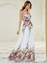 Load image into Gallery viewer, COLOR=Printed Cream | Sleeveless V-Neck Semi-Formal Chiffon Maxi Dress-Printed Cream 3