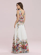 Load image into Gallery viewer, COLOR=Printed Cream | Sleeveless V-Neck Semi-Formal Chiffon Maxi Dress-Printed Cream 2