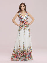 Load image into Gallery viewer, COLOR=Printed Cream | Sleeveless V-Neck Semi-Formal Chiffon Maxi Dress-Printed Cream 4