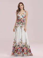 Load image into Gallery viewer, COLOR=Printed Cream | Sleeveless V-Neck Semi-Formal Chiffon Maxi Dress-Printed Cream 1
