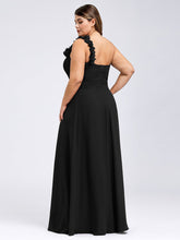 Load image into Gallery viewer, Color=Black | One Shoulder Plus Size Chiffon Bridesmaid Dresses For Wholesale-Black 2