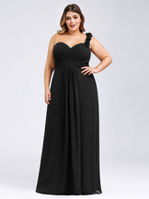 Load image into Gallery viewer, Color=Black | One Shoulder Plus Size Chiffon Bridesmaid Dresses For Wholesale-Black 1