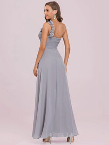 Color=Grey | Maxi Long One Shoulder Chiffon Bridesmaid Dresses For Wholesale-Grey 6