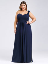 Load image into Gallery viewer, Color=Navy Blue | One Shoulder Plus Size Chiffon Bridesmaid Dresses For Wholesale-Navy Blue 1