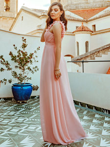 Color=Pink | Maxi Long One Shoulder Chiffon Bridesmaid Dresses For Wholesale-Pink 6
