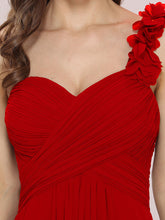 Load image into Gallery viewer, Color=Red | Maxi Long One Shoulder Chiffon Bridesmaid Dresses for Wholesale-Red 5