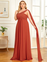 Load image into Gallery viewer, COLOR=Burnt orange | One Shoulder Evening Dress-Burnt orange 1