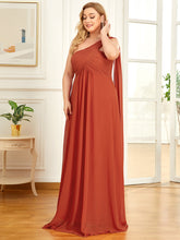 Load image into Gallery viewer, COLOR=Burnt orange | One Shoulder Evening Dress-Burnt orange 3