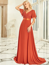 Load image into Gallery viewer, Color=Burnt orange | Glamorous Double V-Neck Ruffles Padded Wholesale Evening Dresses-Burnt orange 1