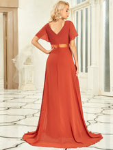 Load image into Gallery viewer, Color=Burnt orange | Glamorous Double V-Neck Ruffles Padded Wholesale Evening Dresses-Burnt orange 2