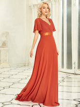 Load image into Gallery viewer, Color=Burnt orange | Glamorous Double V-Neck Ruffles Padded Wholesale Evening Dresses-Burnt orange 3