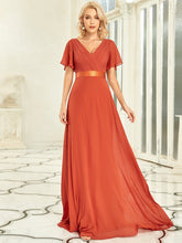 Load image into Gallery viewer, Color=Burnt orange | Glamorous Double V-Neck Ruffles Padded Wholesale Evening Dresses-Burnt orange 4