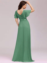 Load image into Gallery viewer, COLOR=Green Bean | Long Empire Waist Evening Dress With Short Flutter Sleeves-Green Bean 2