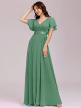Load image into Gallery viewer, COLOR=Green Bean | Long Empire Waist Evening Dress With Short Flutter Sleeves-Green Bean 6