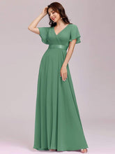 Load image into Gallery viewer, COLOR=Green Bean | Long Empire Waist Evening Dress With Short Flutter Sleeves-Green Bean 6
