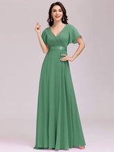 Load image into Gallery viewer, COLOR=Green Bean | Long Empire Waist Evening Dress With Short Flutter Sleeves-Green Bean 4