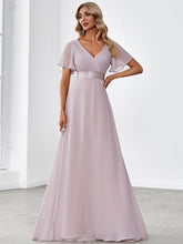 Load image into Gallery viewer, Color=Lilac | Glamorous Double V-Neck Ruffles Padded Wholesale Evening Dresses-Lilac 1