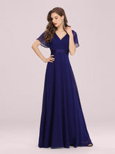 Load image into Gallery viewer, Color=Royal Blue | Long Empire Waist Evening Dress With Short Flutter Sleeves-Royal Blue 6