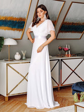 Load image into Gallery viewer, Color=White | Glamorous Double V-Neck Ruffles Padded Wholesale Evening Dresses-White 3