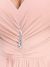 Load image into Gallery viewer, Color=Pink | Simple V Neck Chiffon Wedding Dress With Asymmetric Hem-Pink 5