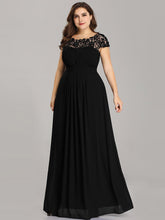 Load image into Gallery viewer, Color=Black | Lacey Neckline Open Back Ruched Bust Plus Size Evening Dresses-Black 3