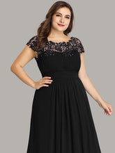 Load image into Gallery viewer, Color=Black | Lacey Neckline Open Back Ruched Bust Plus Size Evening Dresses-Black 5