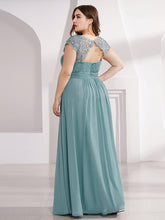 Load image into Gallery viewer, Color=Dusty Blue | Lacey Neckline Open Back Ruched Bust Plus Size Evening Dresses-Dusty Blue 2