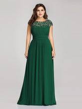Load image into Gallery viewer, Color=Dark Green | Lacey Neckline Open Back Ruched Bust Plus Size Evening Dresses-Dark Green 1