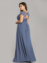 Load image into Gallery viewer, Color=Dusty Navy | Lacey Neckline Open Back Ruched Bust Plus Size Evening Dresses-Dusty Navy 2