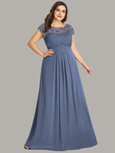 Load image into Gallery viewer, Color=Dusty Navy | Lacey Neckline Open Back Ruched Bust Plus Size Evening Dresses-Dusty Navy 1