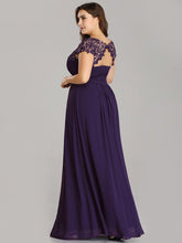 Load image into Gallery viewer, Color=Dark Purple | Lacey Neckline Open Back Ruched Bust Plus Size Evening Dresses-Dark Purple 2