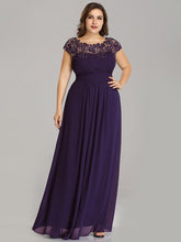 Load image into Gallery viewer, Color=Dark Purple | Lacey Neckline Open Back Ruched Bust Plus Size Evening Dresses-Dark Purple 4