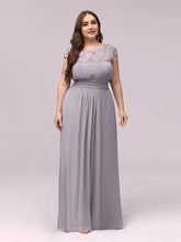 Load image into Gallery viewer, Color=Grey | Lacey Neckline Open Back Ruched Bust Plus Size Evening Dresses-Grey  5