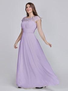 Color=Lavender | Lacey Neckline Open Back Ruched Bust Plus Size Evening Dresses-Lavender  9