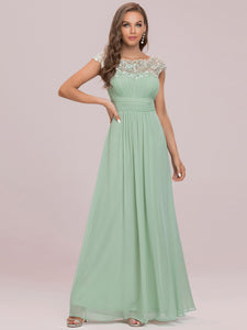 Color=White | Lacey Neckline Open Back Ruched Bust Wholesale Evening Dresses-Mint Green 1