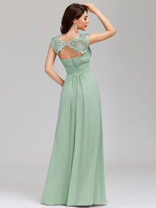 Color=White | Lacey Neckline Open Back Ruched Bust Wholesale Evening Dresses-Mint Green 4
