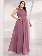 Load image into Gallery viewer, Color=Orchid | Lacey Neckline Open Back Ruched Bust Plus Size Evening Dresses-Orchid 3