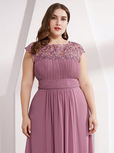Load image into Gallery viewer, Color=Orchid | Lacey Neckline Open Back Ruched Bust Plus Size Evening Dresses-Orchid 5