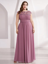 Load image into Gallery viewer, Color=Orchid | Lacey Neckline Open Back Ruched Bust Plus Size Evening Dresses-Orchid 1