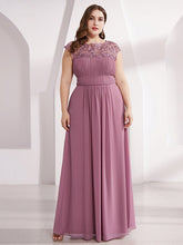 Load image into Gallery viewer, Color=Orchid | Lacey Neckline Open Back Ruched Bust Plus Size Evening Dresses-Orchid 1