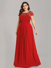 Load image into Gallery viewer, Color=Red | Lacey Neckline Open Back Ruched Bust Plus Size Evening Dresses-Red 3