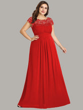 Load image into Gallery viewer, Color=Red | Lacey Neckline Open Back Ruched Bust Plus Size Evening Dresses-Red 1