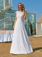 Load image into Gallery viewer, Color=White | Plain Pleated Chiffon Wedding Dress With Lace Decorations-White 1