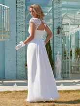 Load image into Gallery viewer, Color=White | Plain Pleated Chiffon Wedding Dress With Lace Decorations-White 2